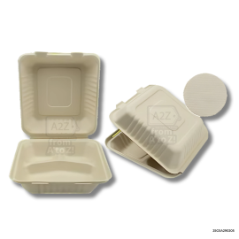 SUGARCANE BAGASSE Clamshell Hamburger Take Out Box - 450ml - 200 PCS