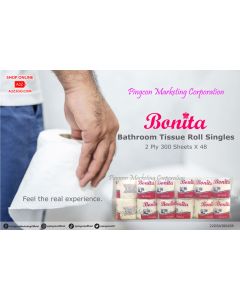 TPSAKURA Bonita Bathroom Tissue Roll Singles | 2 ply 300 sheets x 48 