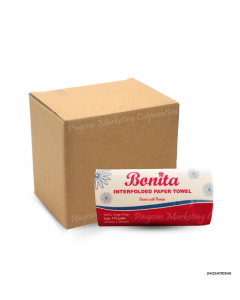 Bonita Interfolded Paper Towel 100% Virgin Pulp | 1 Ply 175 Pulls 200mm x 200mm x 30