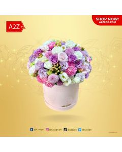 Flowers in Tall, Round Gift Box 