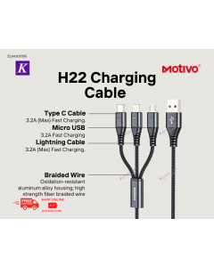 H22 Charging Cable 3 in 1 charging cable (Type- C/Apple Lightning/Micro USB)