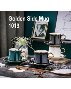 Golden Side Mug w Saucer Teaspoon & Gift Box