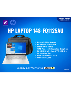 HP Laptop | 14s-fq1125AU | Ryzen 3-5300U quad | 4GB DDR4 1DM 3200 | 512GB PCIe value | W11 Home