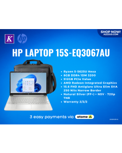 HP Laptop | 15s-eq3067AU | Ryzen 5-5625U hexa | 8GB DDR4 1DM 3200 | 512GB PCIe value | W11 home