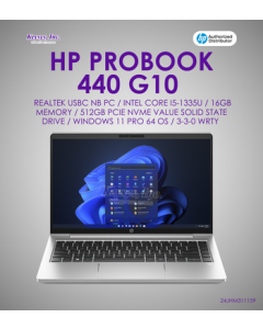 HP ProBook 440 G10 Realtek USBC NB PC |Intel Core i5-1335U |16GB Memory |512GB PCIe NVMe Value Solid State Drive | Windows 11 Pro 64 OS 