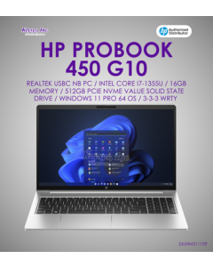 HP ProBook 450 G10 Realtek USBC NB PC |Intel Core i5-1335U |16GB Memory |512GB PCIe NVMe Value Solid State Drive | Windows 11 Pro 64 OS 
