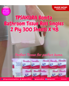 TPSAKURA Bonita Bathroom Tissue Roll Singles | 2 ply 300 sheets x 48